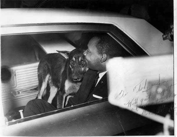 Martin Luther King with German Shepherd dog
